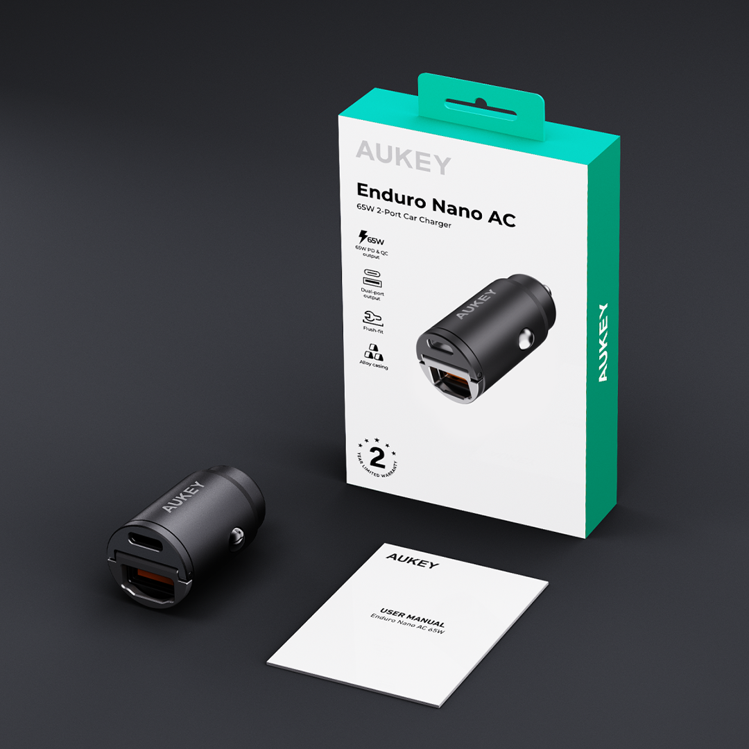 CC-A3P Enduro Nano AC 65W 2-Port Car Charger PD & QC