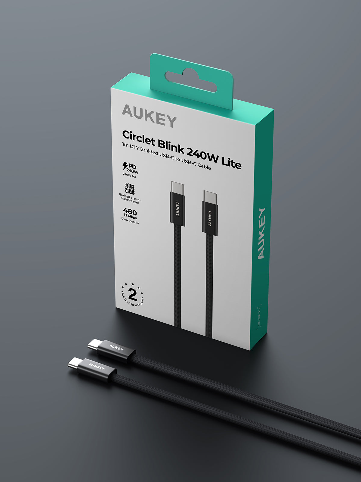 CB-DCC249 Circlet Blink 240W Lite DTY Braided USB-C to USB-C Cable - 1m