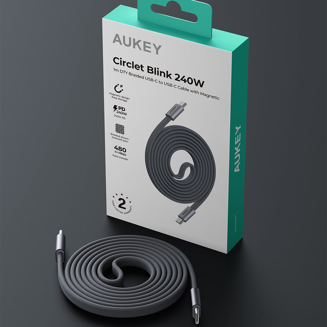 CB-DCC251 Circlet Blink 240W DTY Braided USB-C to USB-C Magnetic Cable - 1m
