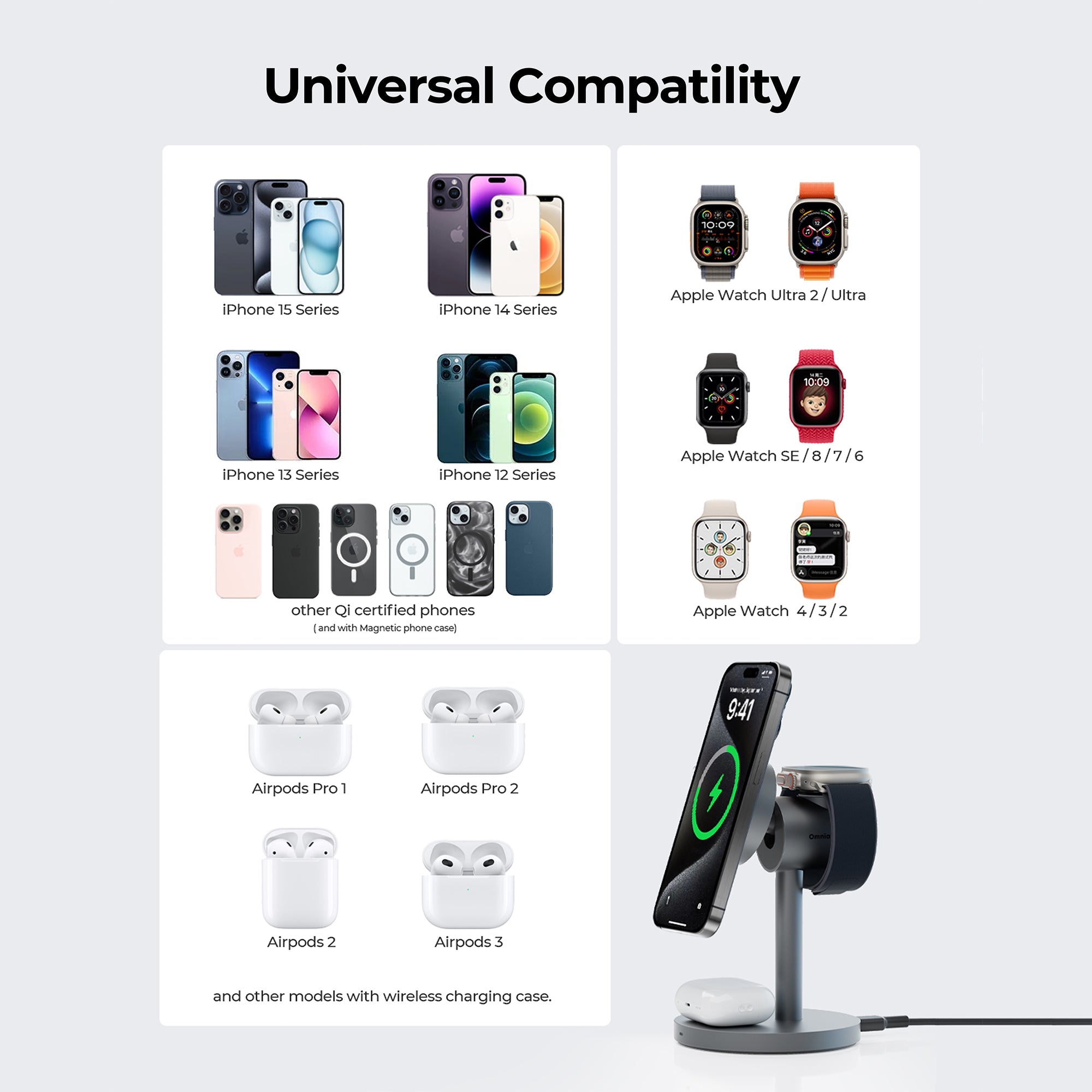 LC-MC311 MagFusion 3 in 1 Magnetic Fast Wireless Charging Station with Qi2 MFW Magsafe compatible