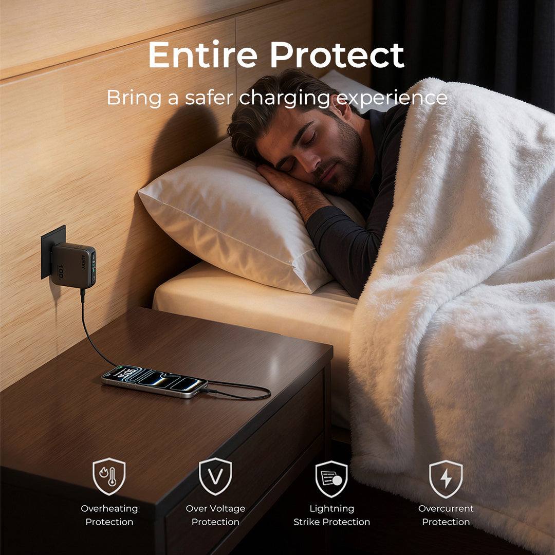 Aukey PA-B8U Nova PinS 65W GaN Wall Charger Smart Display EU UK US TH Interchangeable Plugs