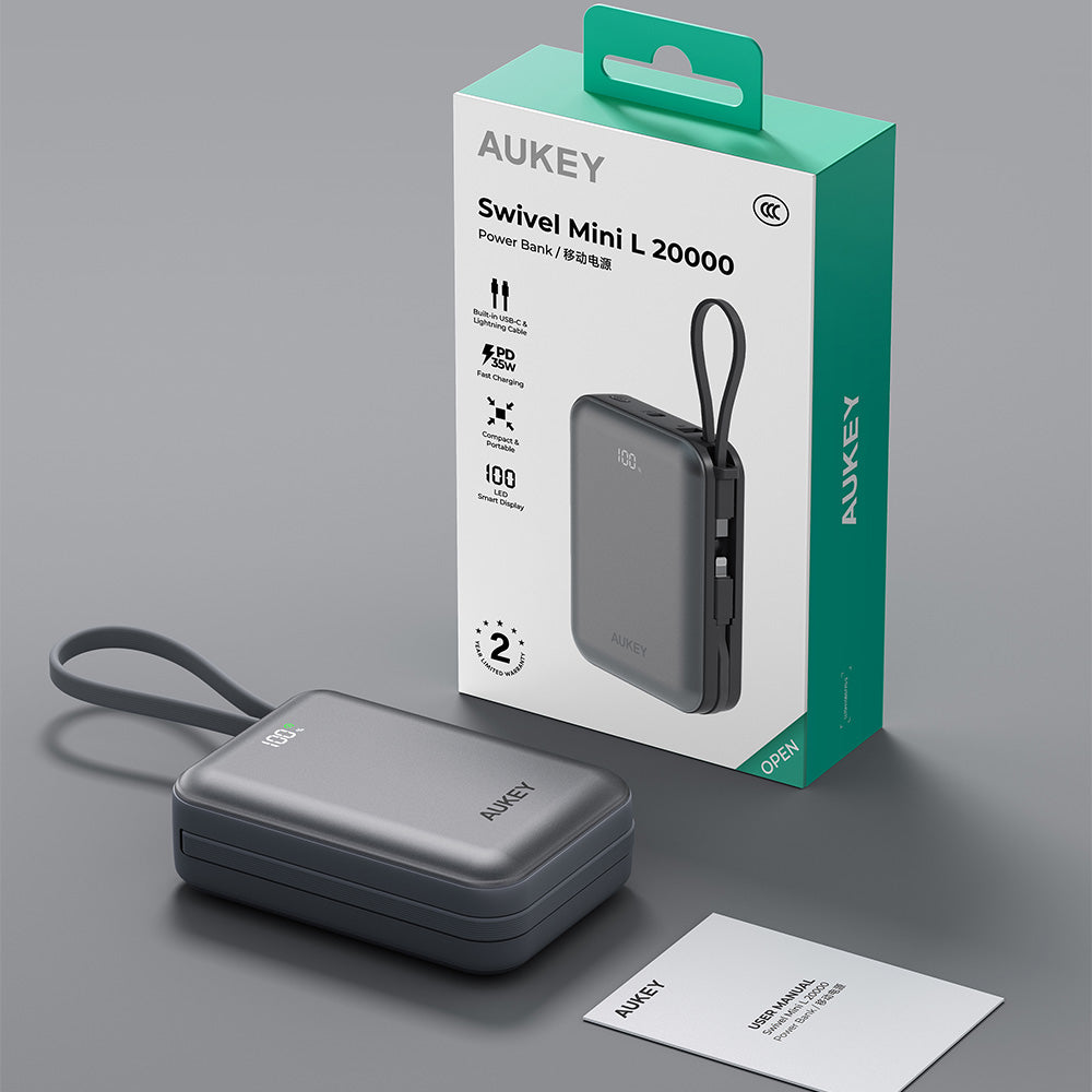 PB-Y92L 20K mAh 35W Swivel Mini L Power Bank with USB C and Lightning Cable - CCC Certification