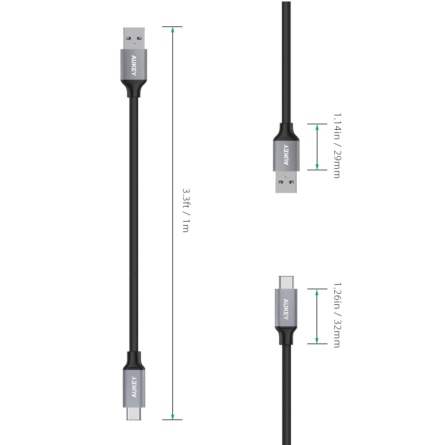 AUKEY CB-CD3 2m USB-C to USB 3.0 Quick Charge 3.0 Performance Nylon Braided Cable - Aukey Malaysia Official Store