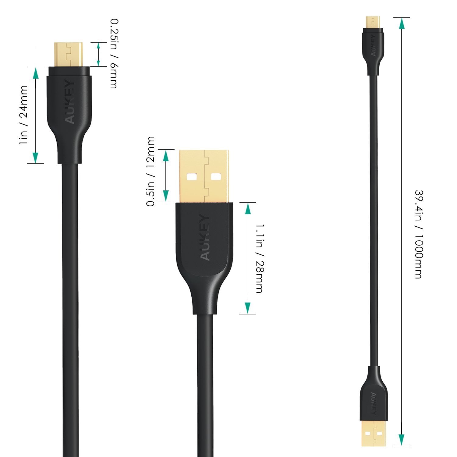 AUKEY CB-MD1X3 Gold-plated Reinforced Qualcomm Quick Charge Micro USB Cable (1M X 3pcs) - Aukey Malaysia Official Store