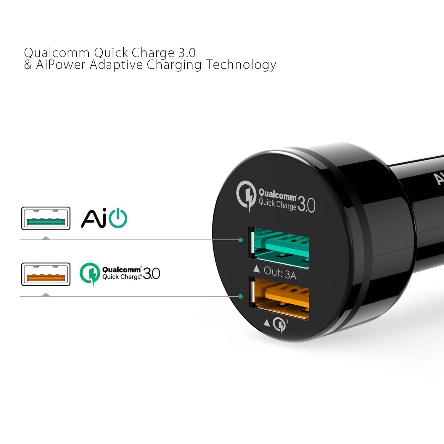 AUKEY CC-T7 36W Quick Charge 3.0 Car Charger + CB-A2 USB C To Micro USB Converter - Aukey Malaysia Official Store