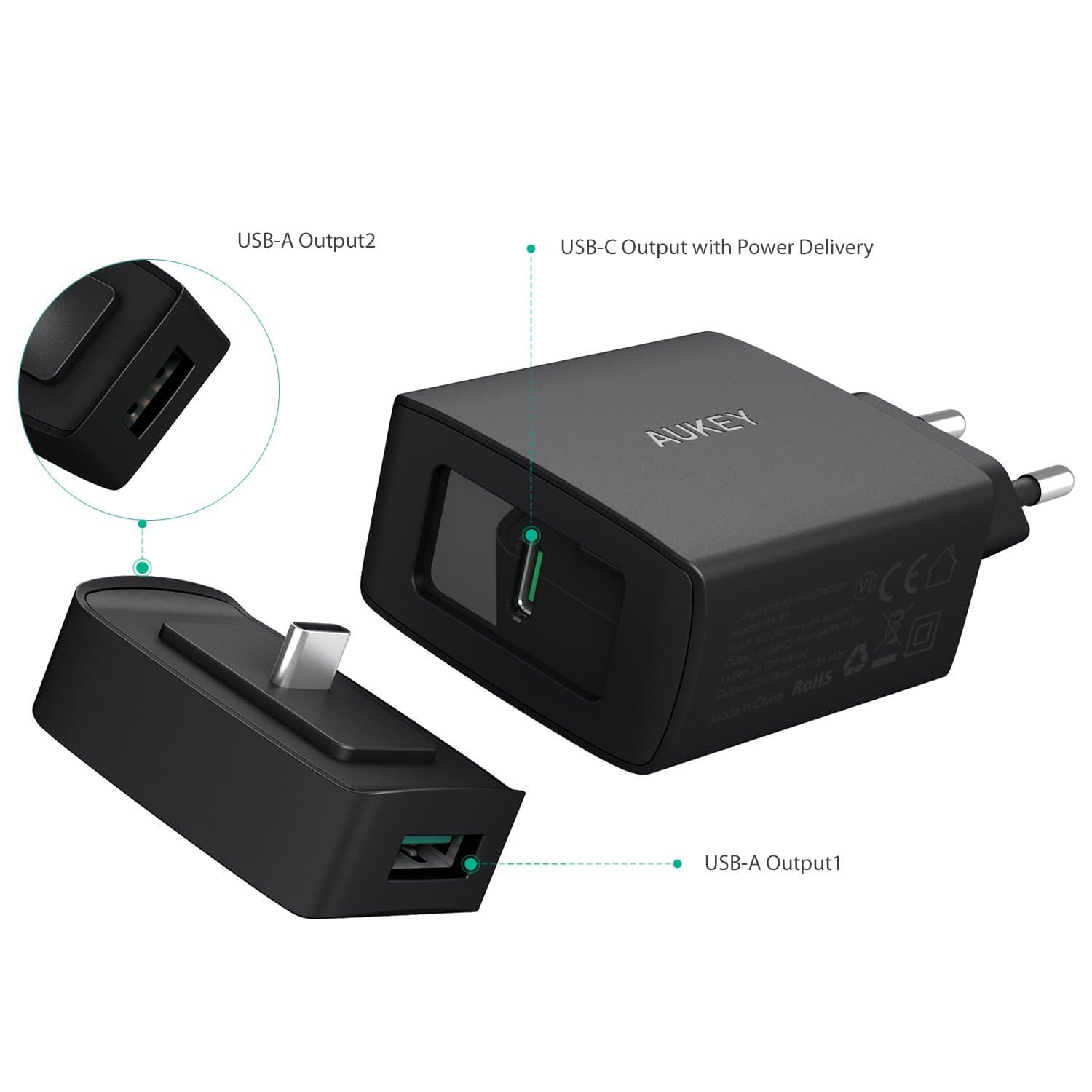 AUKEY PA-Y7 29W Amp Duo Power Delivery 3.0 USB C +2 Port Turbo Charger - Aukey Malaysia Official Store