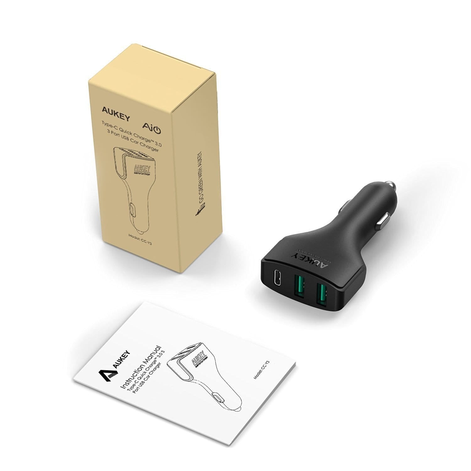 AUKEY CC-Y3 49.5W 10A AiPOWER Quick Charge 3.0 USB C Car Charger - Aukey Malaysia Official Store