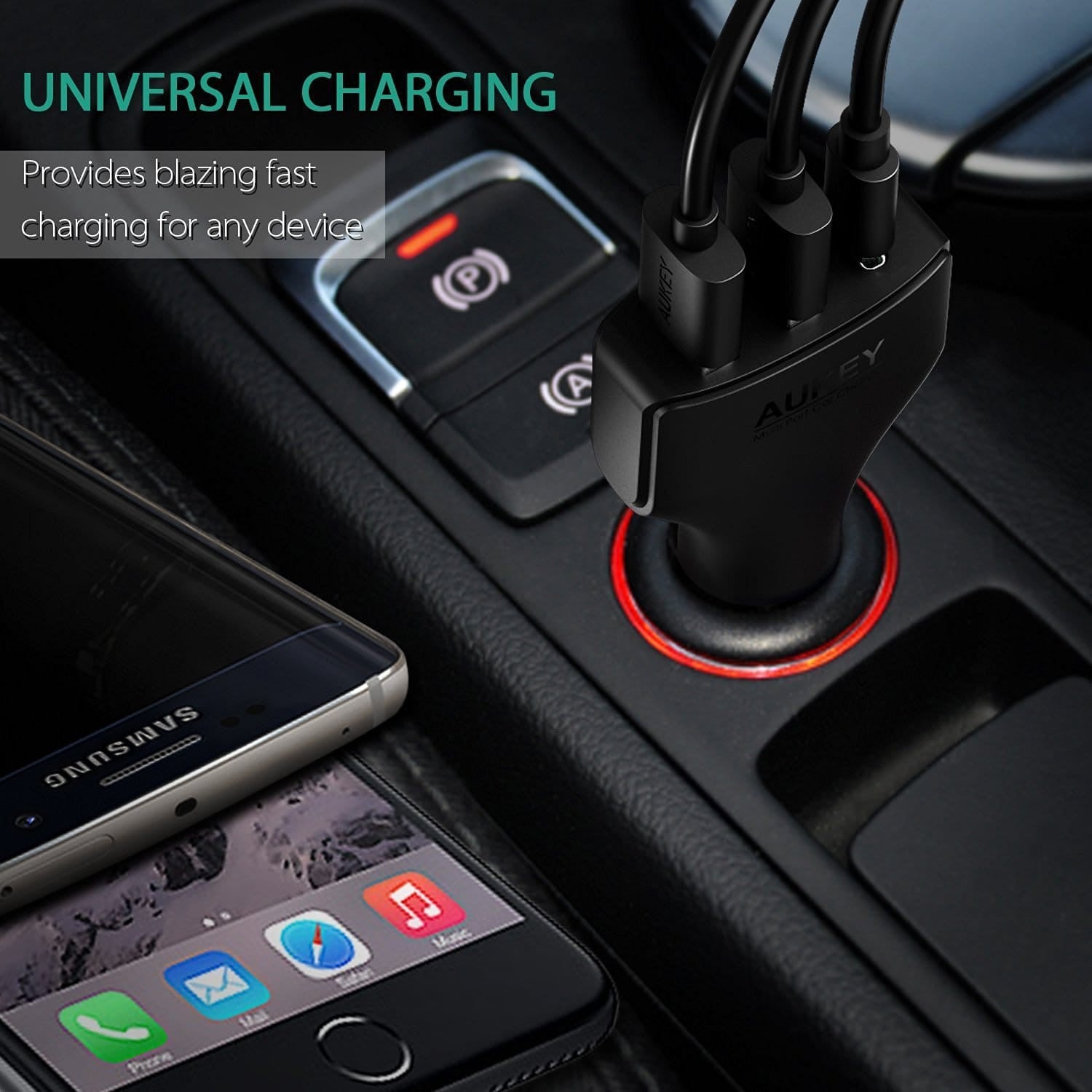 AUKEY CC-Y3 49.5W 10A AiPOWER Quick Charge 3.0 USB C Car Charger - Aukey Malaysia Official Store