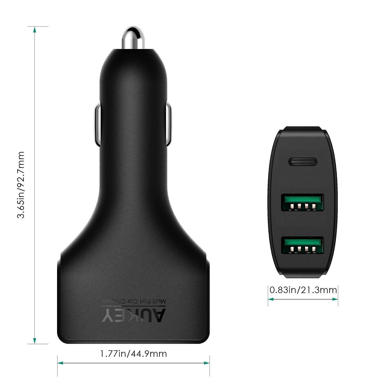 AUKEY CC-Y3 49.5W 10A AiPOWER Quick Charge 3.0 USB C Car Charger - Aukey Malaysia Official Store