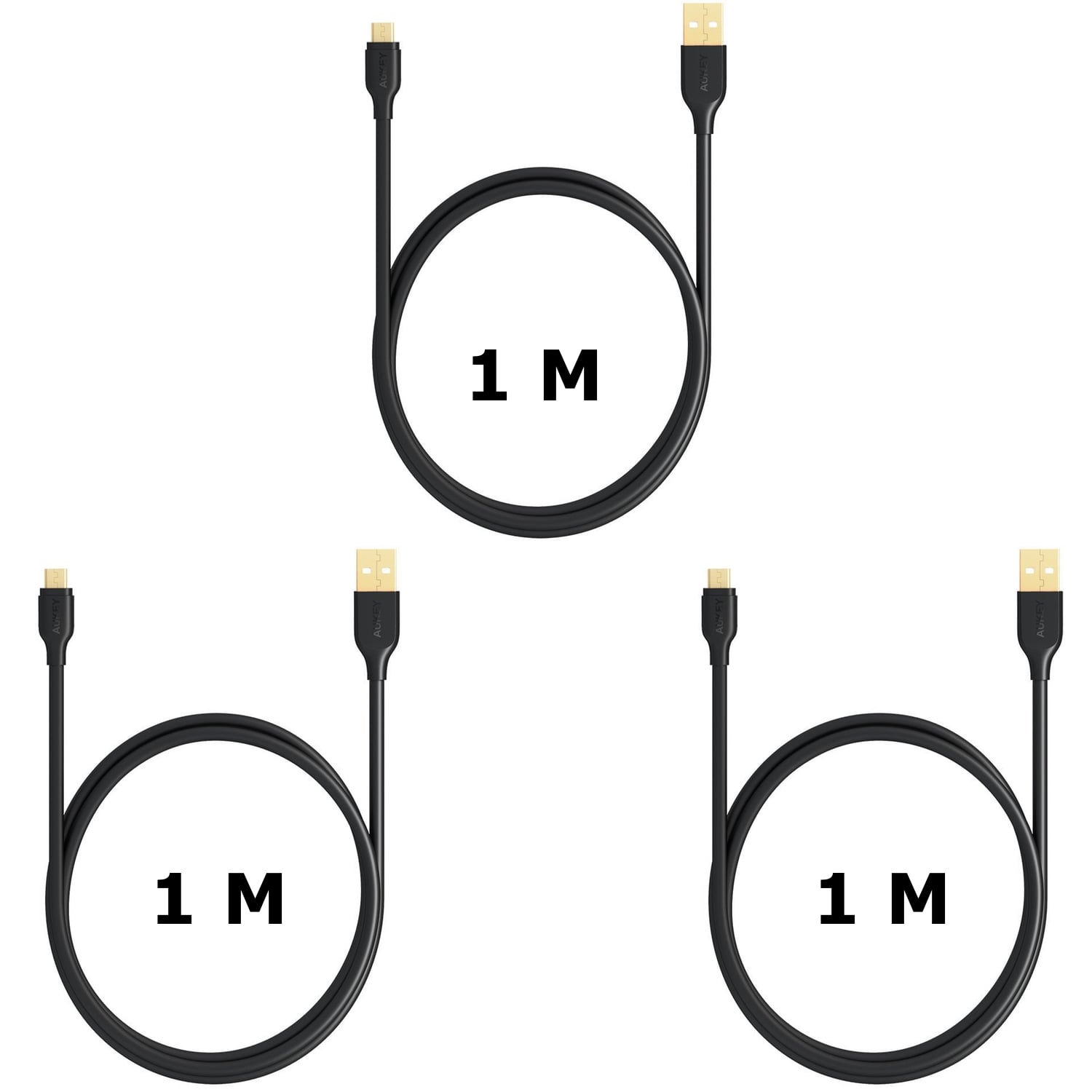 AUKEY CB-MD1X3 Gold-plated Reinforced Qualcomm Quick Charge Micro USB Cable (1M X 3pcs) - Aukey Malaysia Official Store